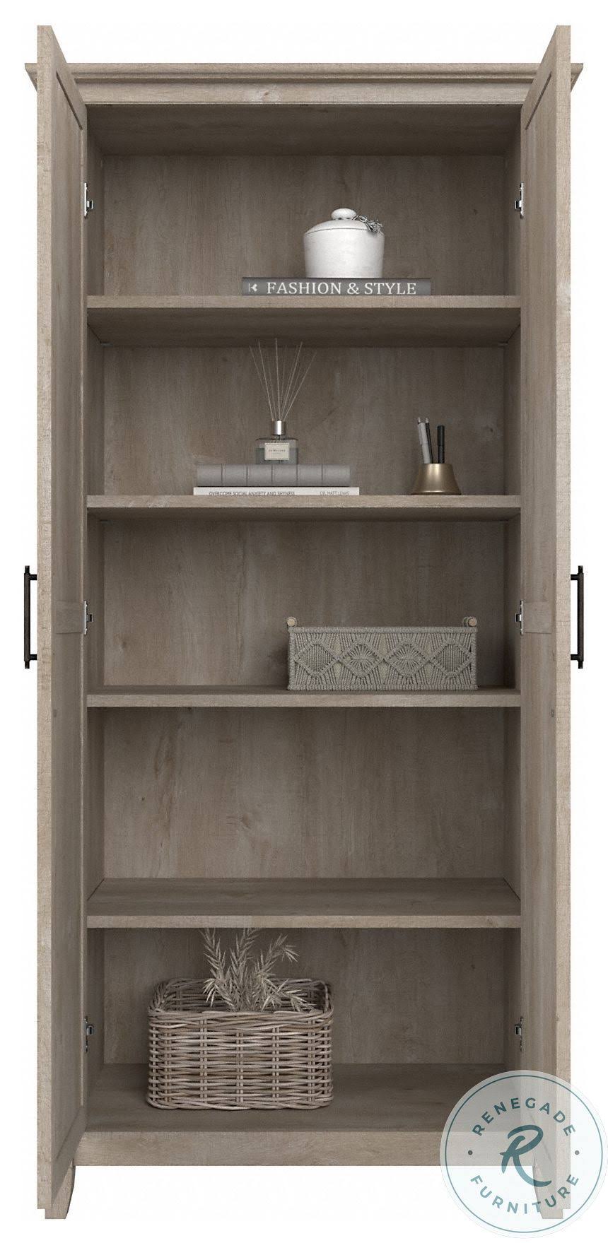 Washed Gray Engineered Wood Bathroom Storage Cabinet with Doors T584131