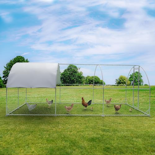Metal Chicken Coop with Run, 19.6'x9.8'x6.4' N465