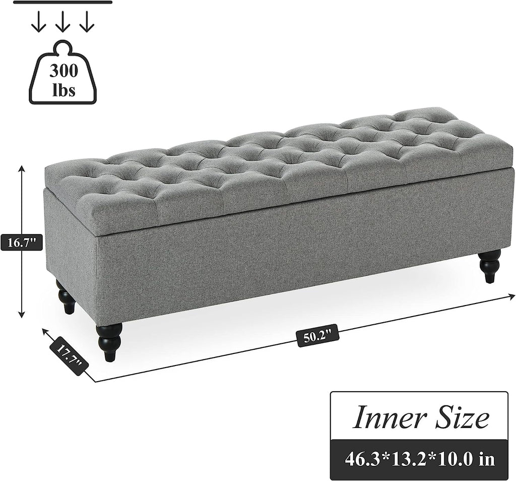 50.2 Inches Grey Upholstered Storage Ottoman Bench S595