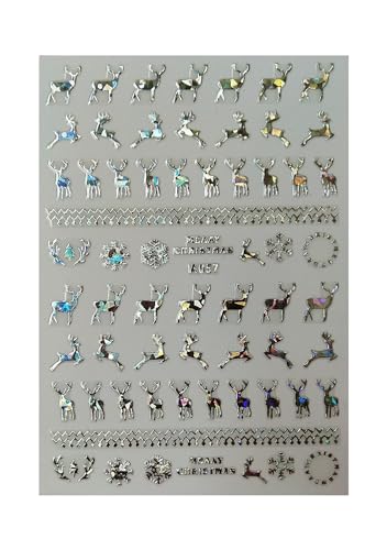 Christmas Reindeer Nail Art Sticker Laser Silver H72515