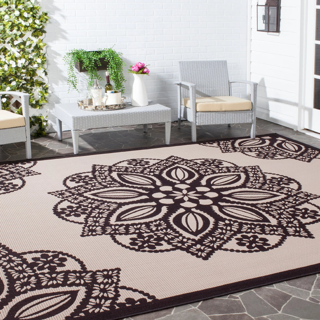Beige Black Medallion Indoor Outdoor Area Rug D6080