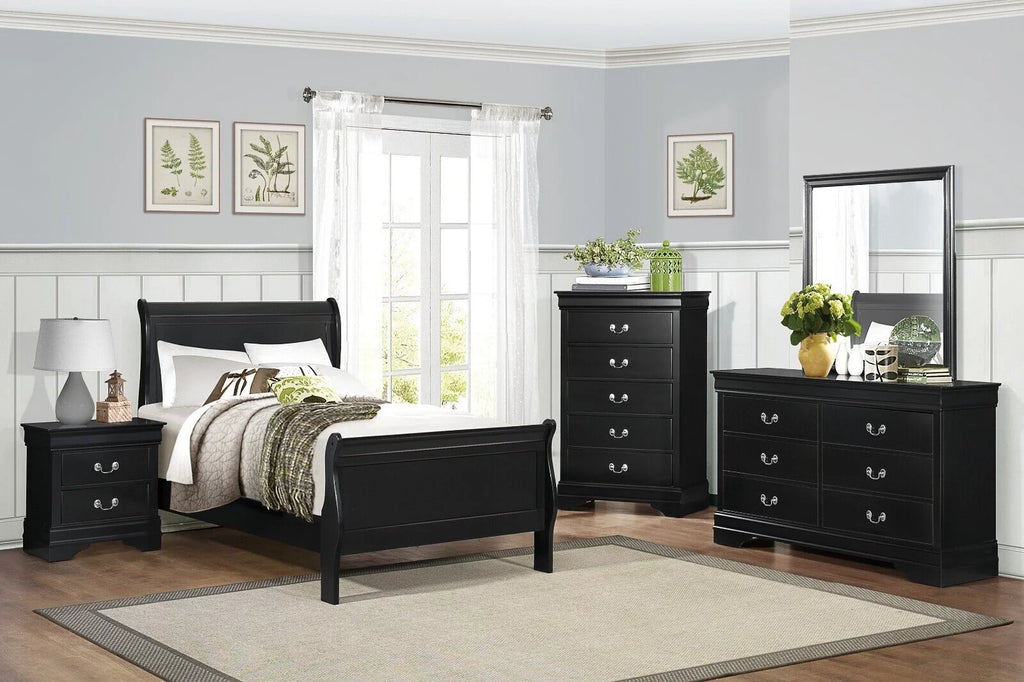 Twin Bed Nightstand Dresser Mirror 4pc Set Black V49325