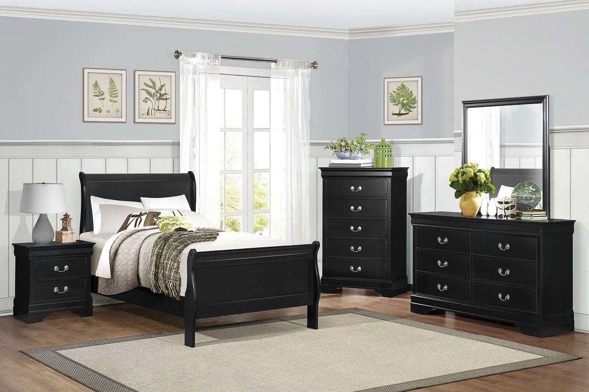 Twin Bed Nightstand Dresser Mirror 4pc Set Black V49325