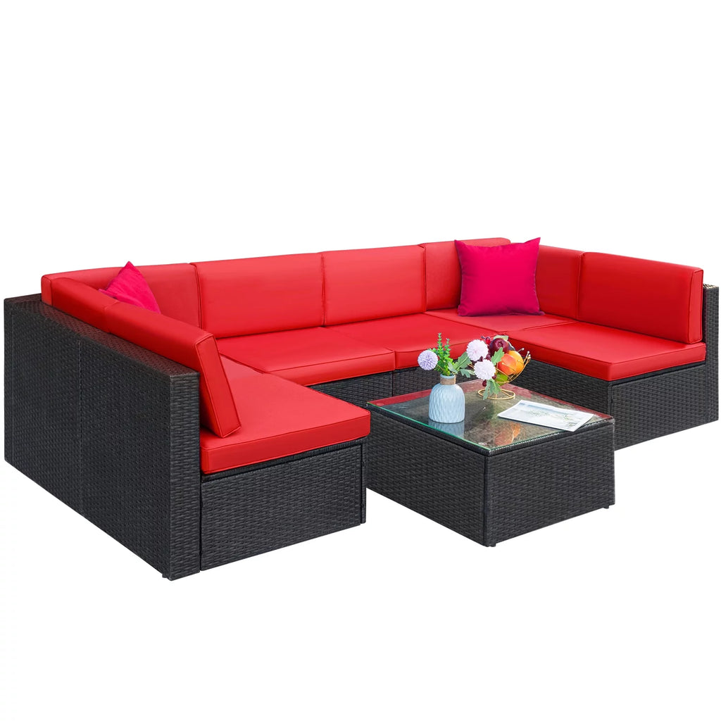 7 Pieces PE Rattan Patio Conversation Set O10488