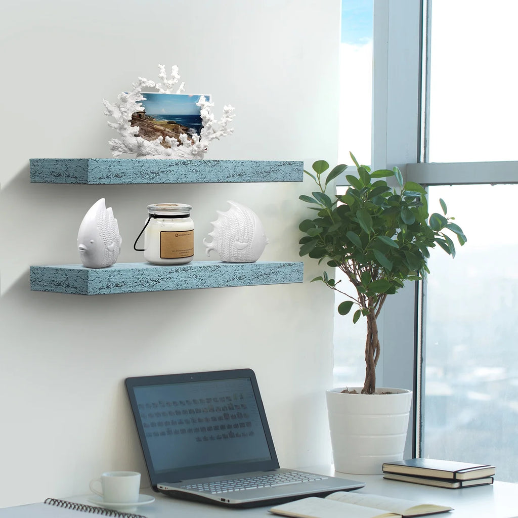Blue 2 Pack Rustic Wood Floating Wall Shelves Z169112