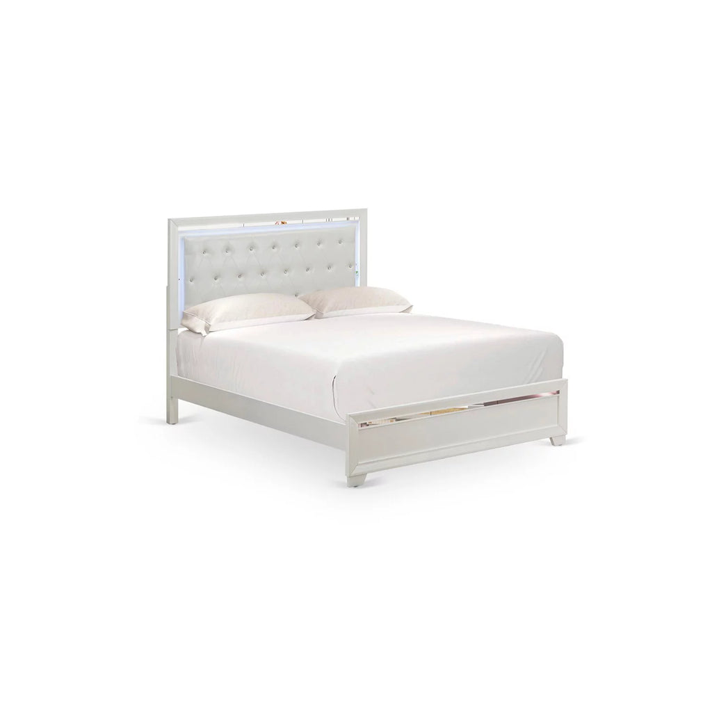 White Wood Queen Bed with Adjustable Slat N209