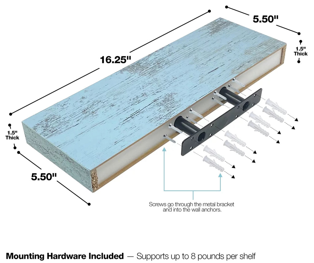 Blue 2 Pack Rustic Wood Floating Wall Shelves Z169112