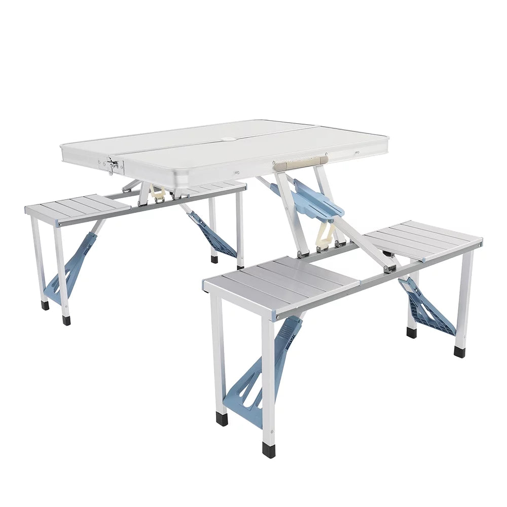 Folding Aluminum Camping Table and Benches Set V477438