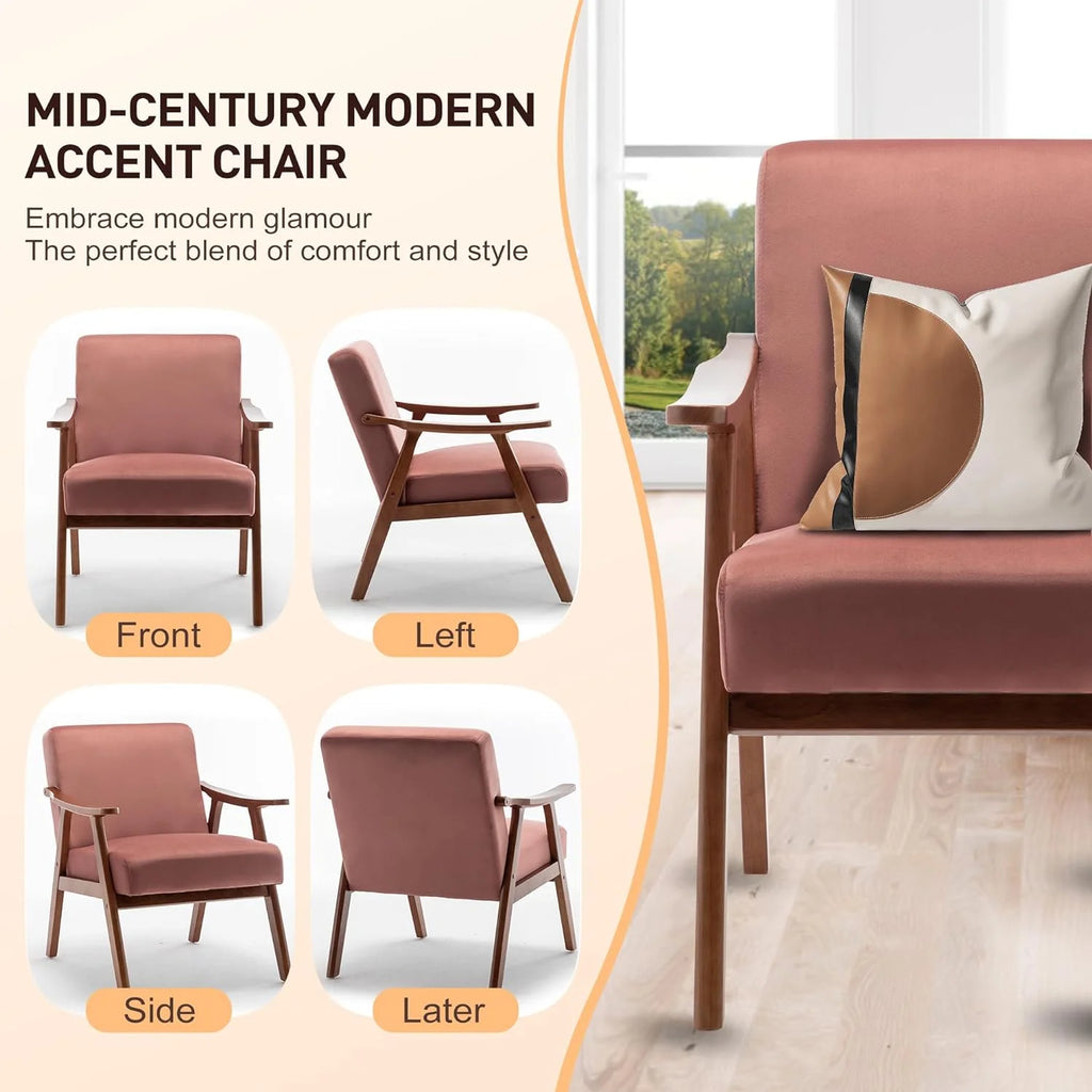 Mid-Century Modern Velvet Accent Chair with Solid Wood Frame G35833