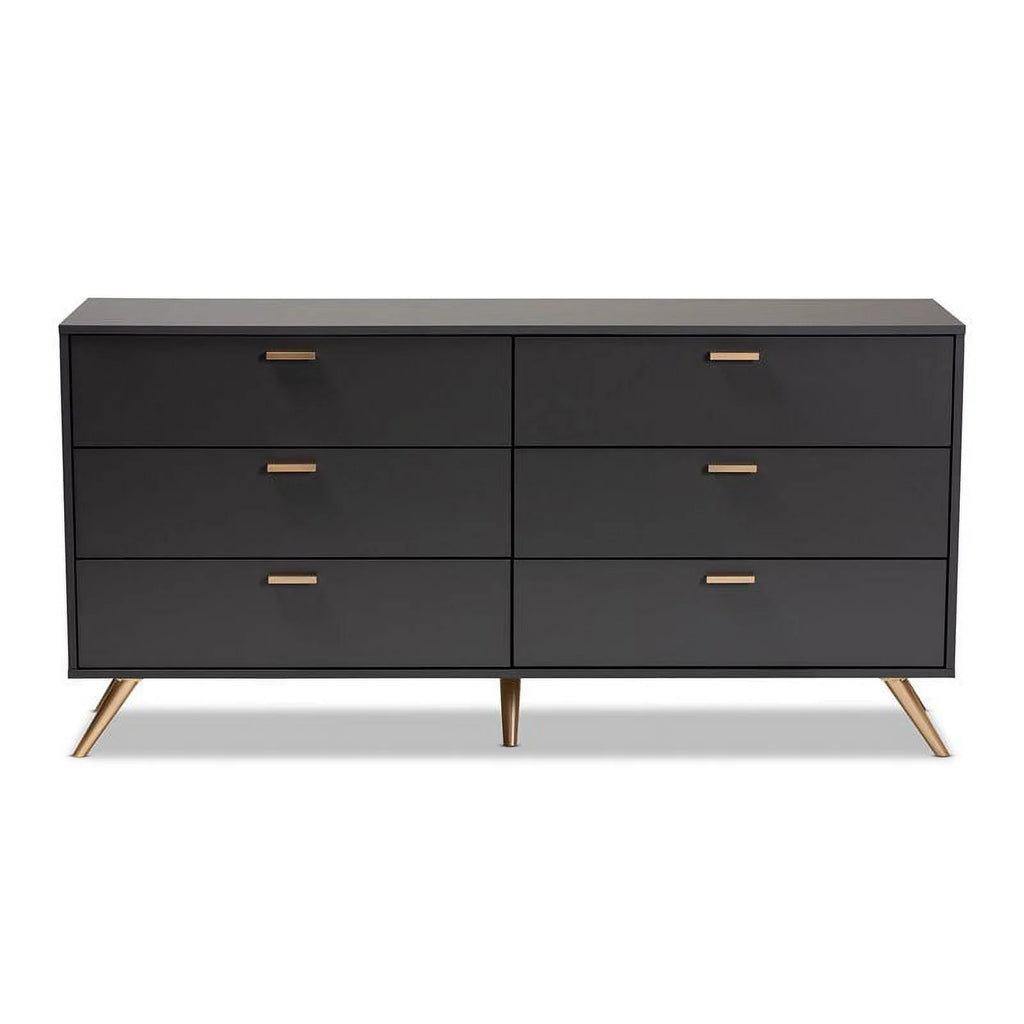 Dark Grey Gold Wood 6-Drawer Dresser E10716