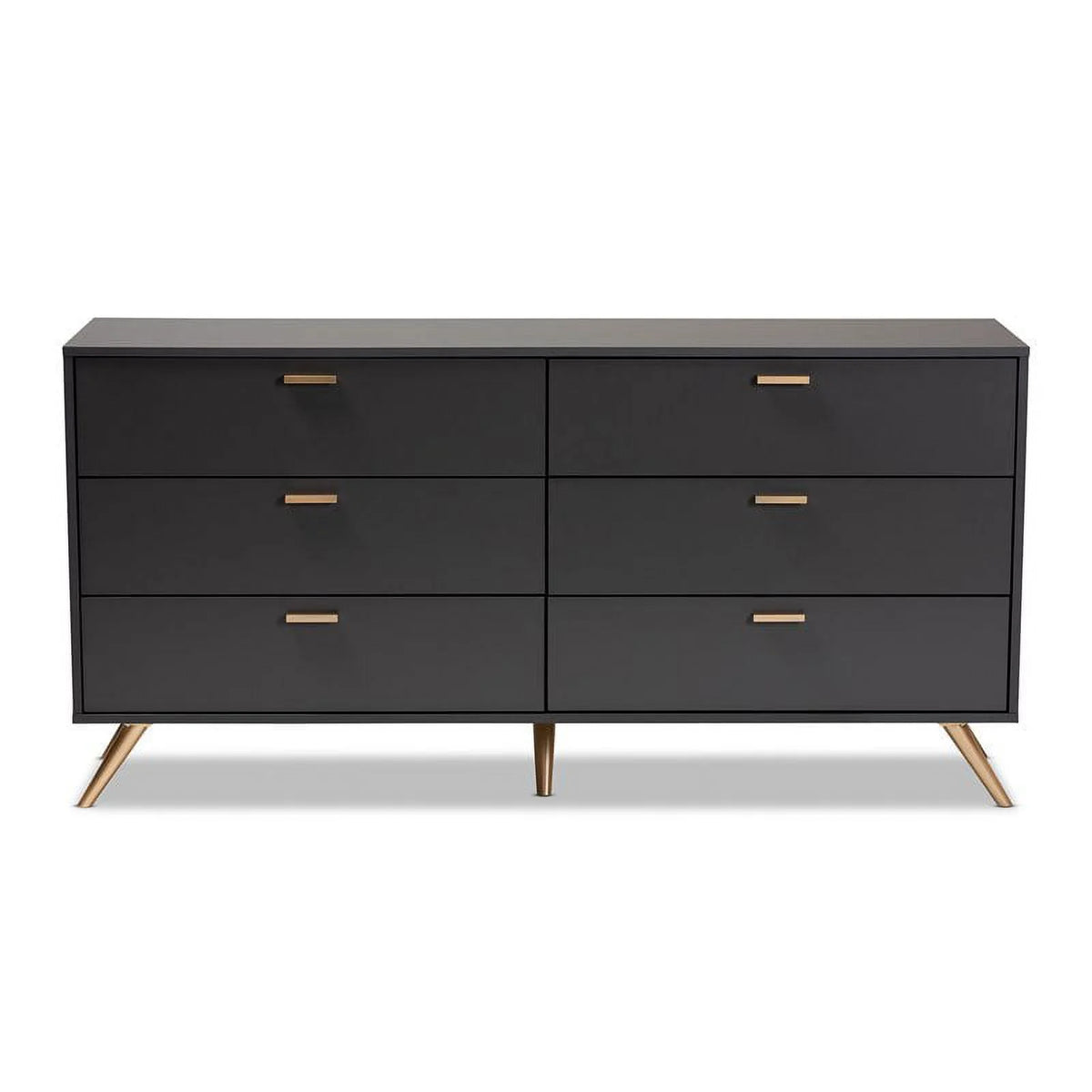 Dark Grey Gold Wood 6-Drawer Dresser E10716