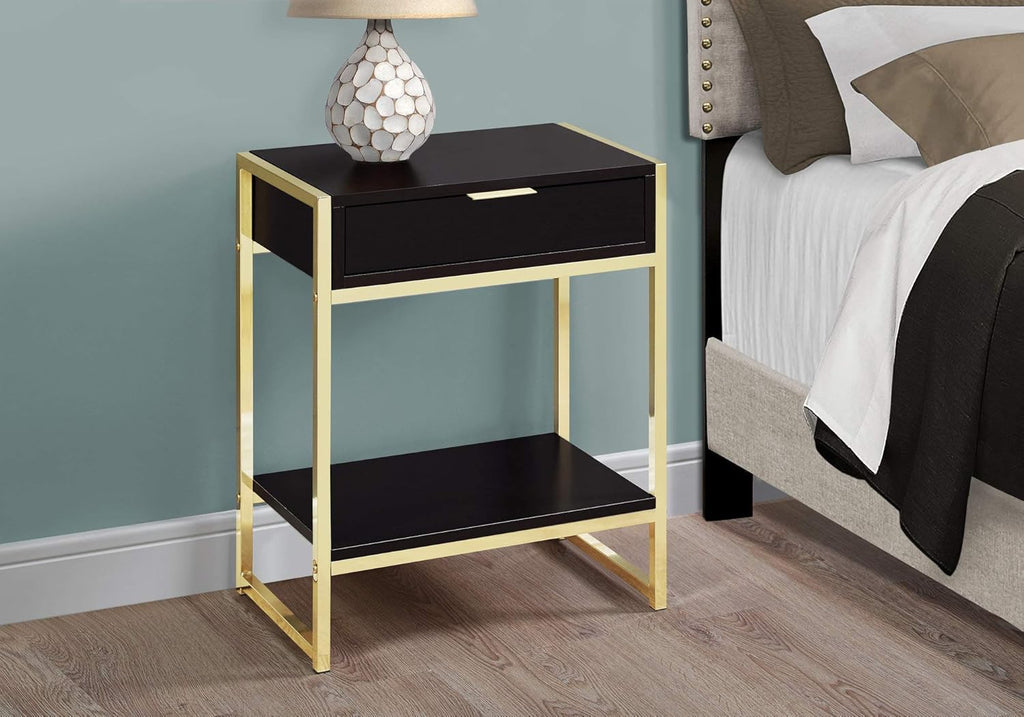Cappuccino End Table with Gold Metal Base E412