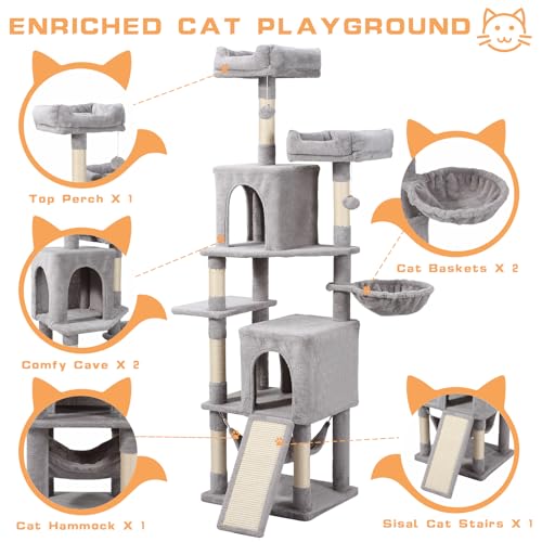 70-Inch Light Gray Cat Tree Tower with Hammock N853