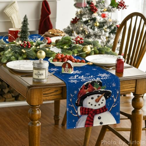 Red Snowman Winter Table Runner 13x72 Inch Y664