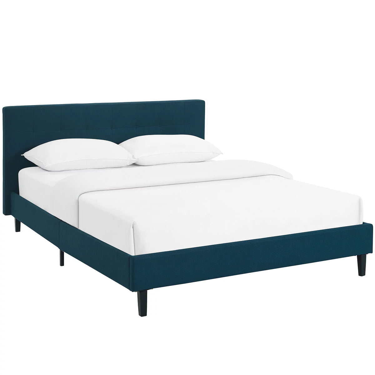 Queen Size Navy Blue Fabric Wood Platform Bed Frame M2524