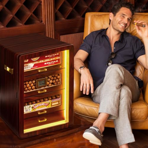 Cigar Humidor Cabinet with Digital Hygrometer and 4 Cedar Wood Drawers Z809634