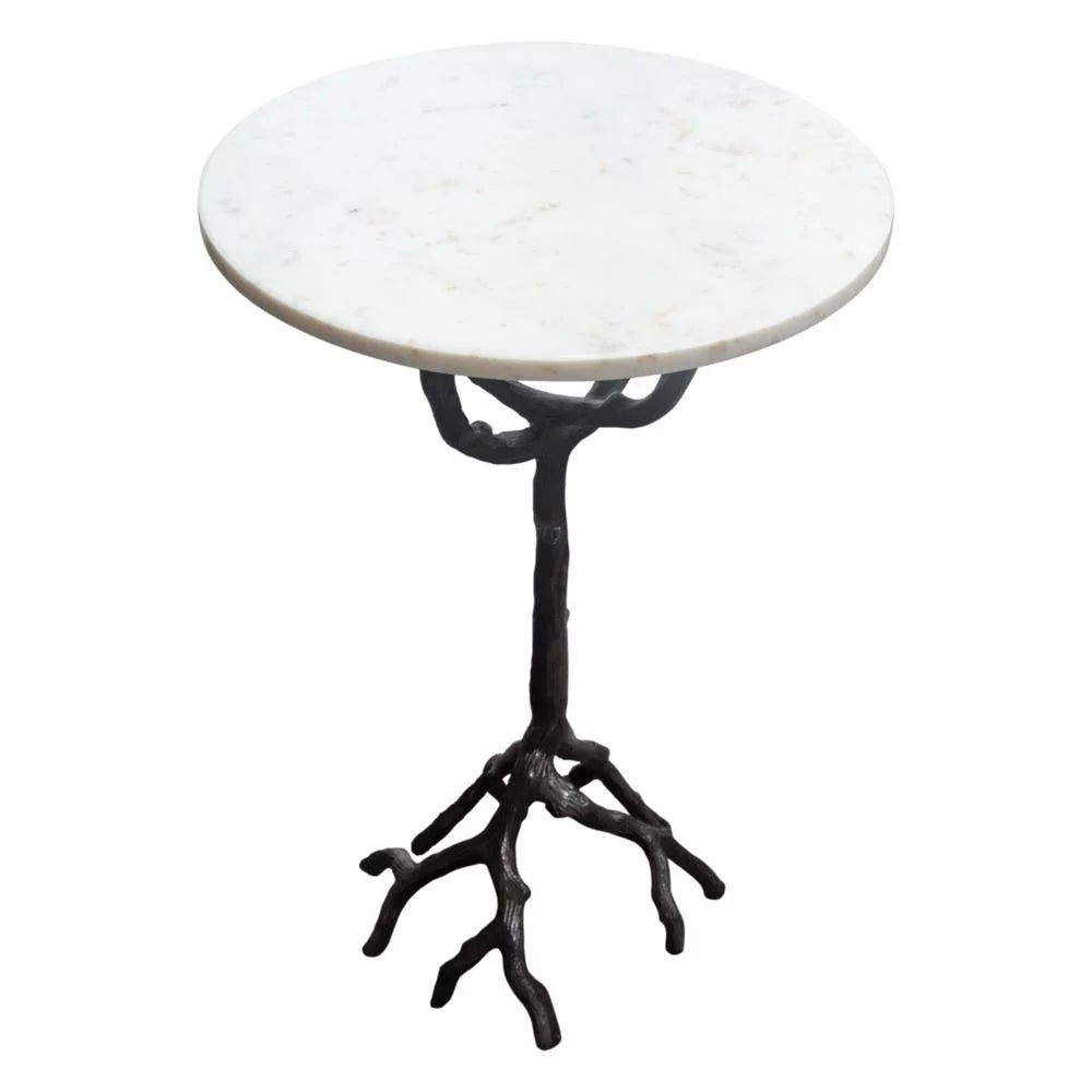 Birch Round Accent Table with Marble Top C1716