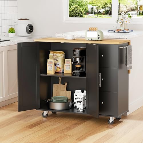 White Rolling Kitchen Island Cart with Drop Leaf N5832