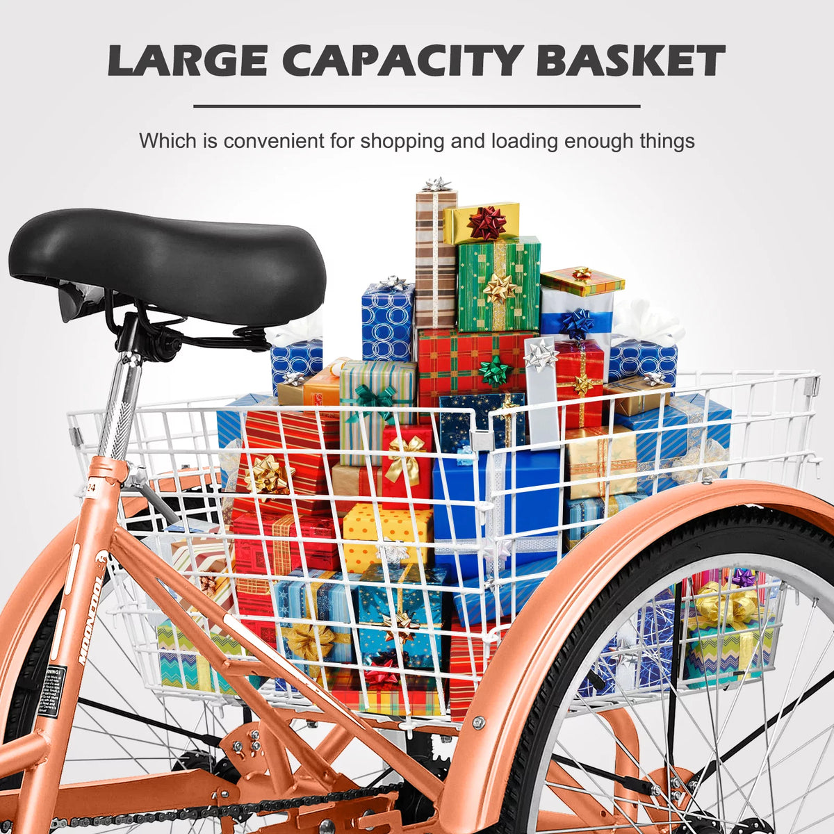24" 7-Speed 3 Wheel Adult Tricycle with Baskets, Orange P134