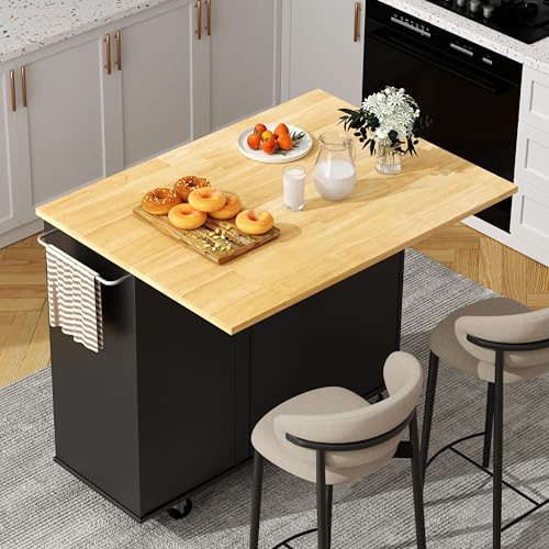 White Rolling Kitchen Island Cart with Drop Leaf N5832
