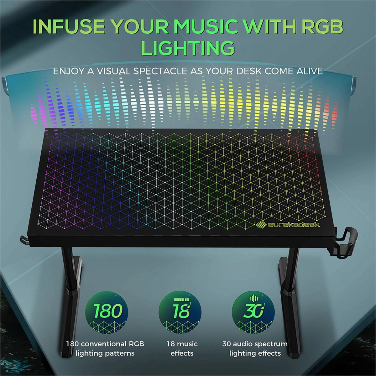 Black Metal Gaming Desk with Tempered Glass Top V610004