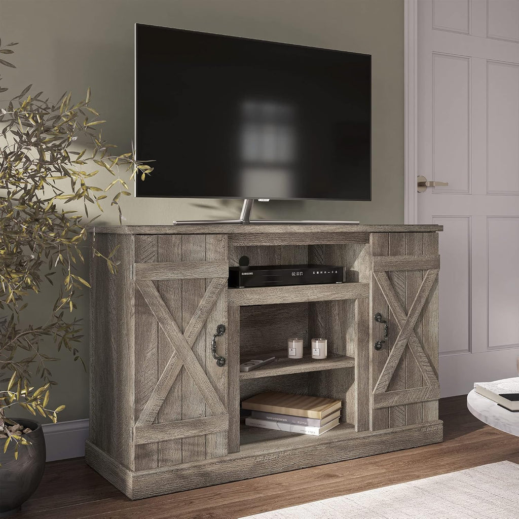 Industrial Electric Fireplace TV Stand with Open Storage Shelves L98702