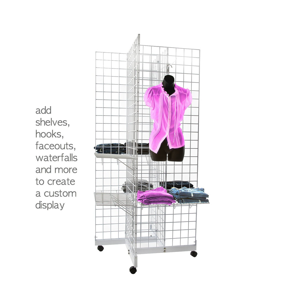 White 4-Way Wire Grid Tower with Base and Casters G391