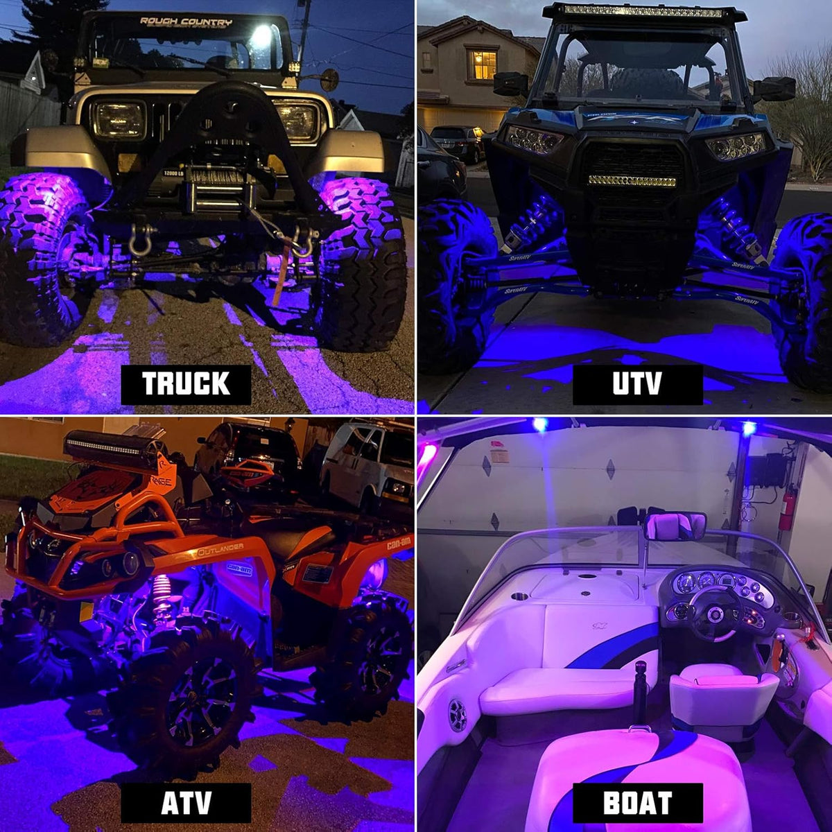 4 Pods RGB LED Rock Lights with Wires, 60LEDs Waterproof Music Mode F8505