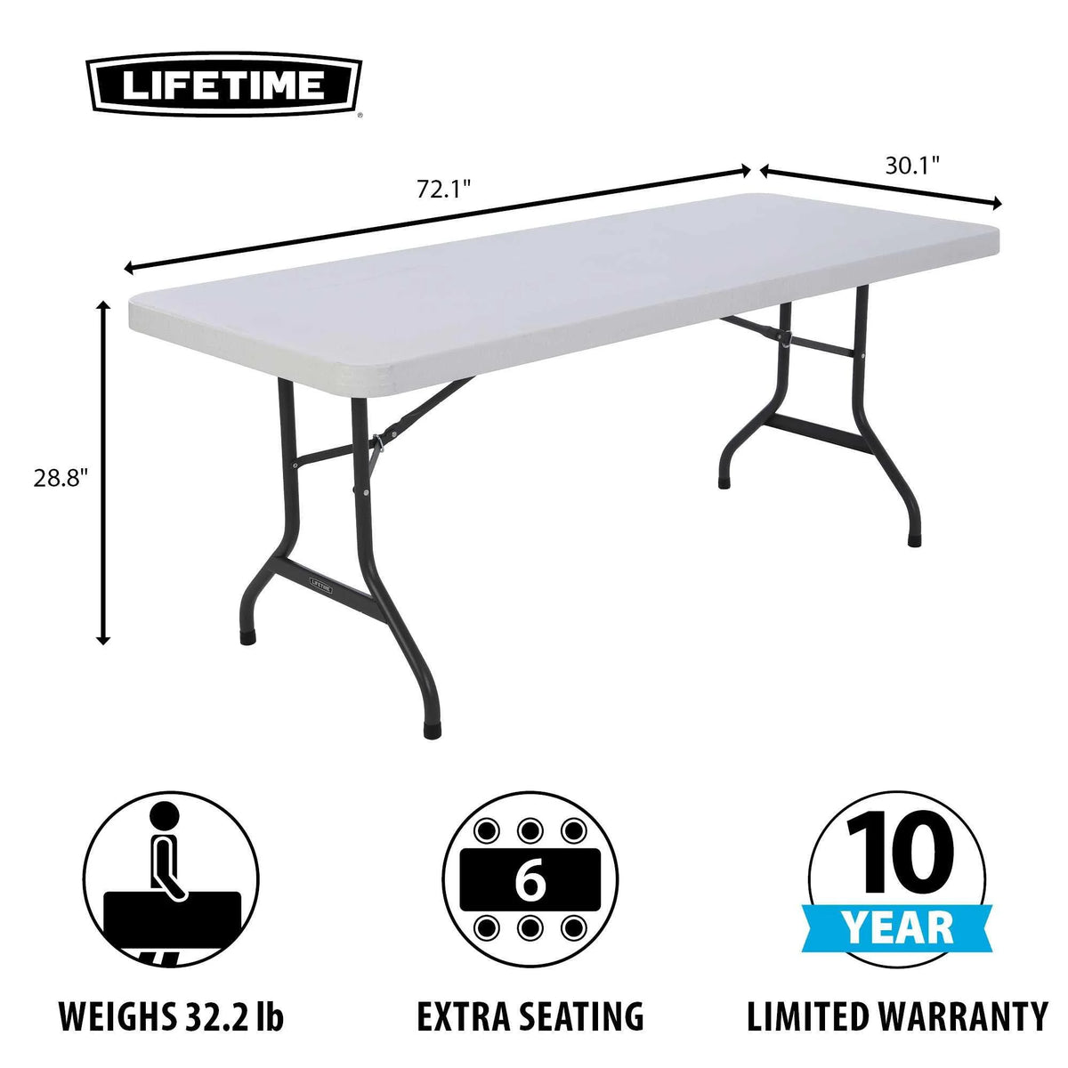 White 6 ft. Rectangle Folding Table Set of 4 A5955