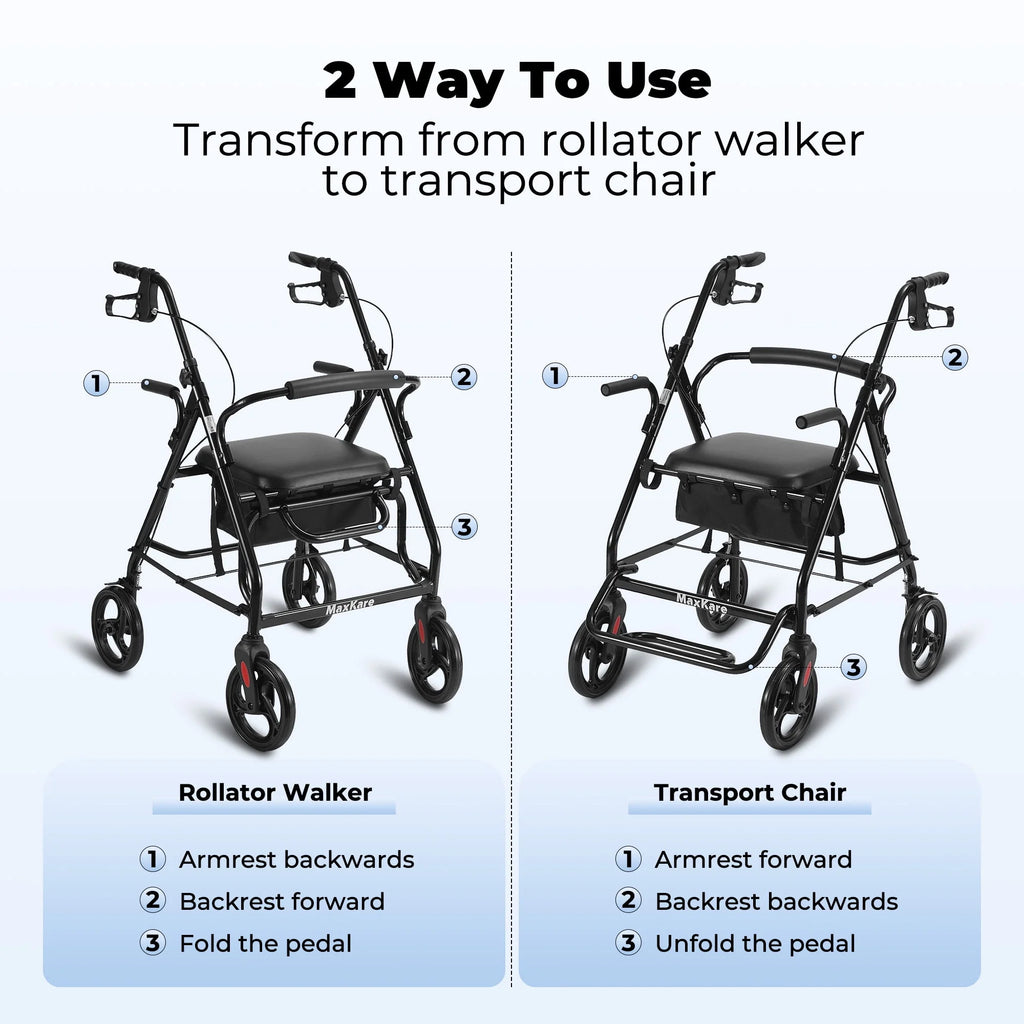 Black Height Adjustable Rollator Walker with Armrest and Backrest P8540