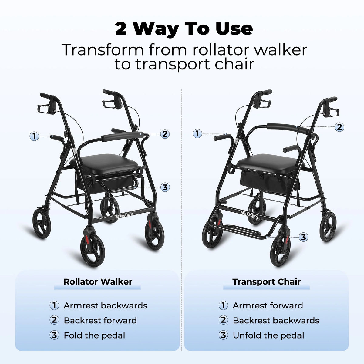 Black Height Adjustable Rollator Walker with Armrest and Backrest P8540