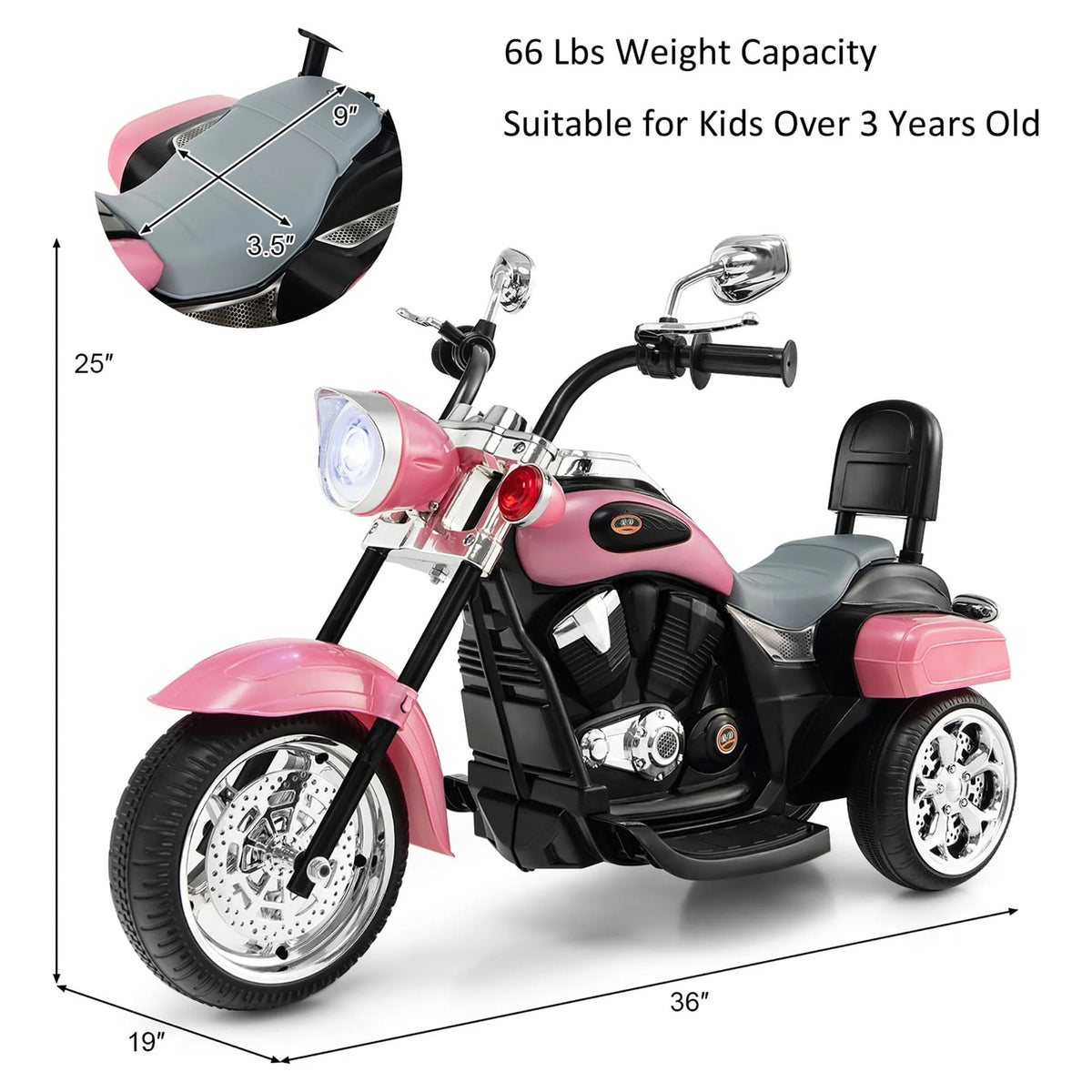 3 Wheel Kids Ride On Motorcycle 6V Battery Powered White B703