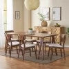 Light Beige and Walnut 7 Piece Fabric Upholstered Wood Dining Set I9349