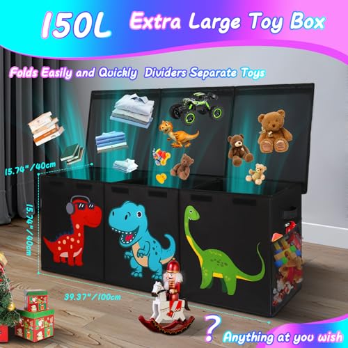 Extra Large Collapsible Storage Organizer with Lids, 40"x16"x16" Black Y7809
