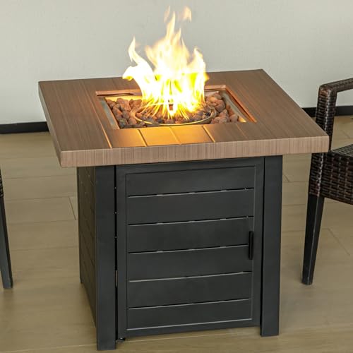 28 Inch Propane Fire Pit Table with Lid & Lava Rock, 50000 BTU Z51378