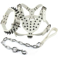 Black Leather Spiked Dog Collar Leash Harness 3 Pcs Set H465