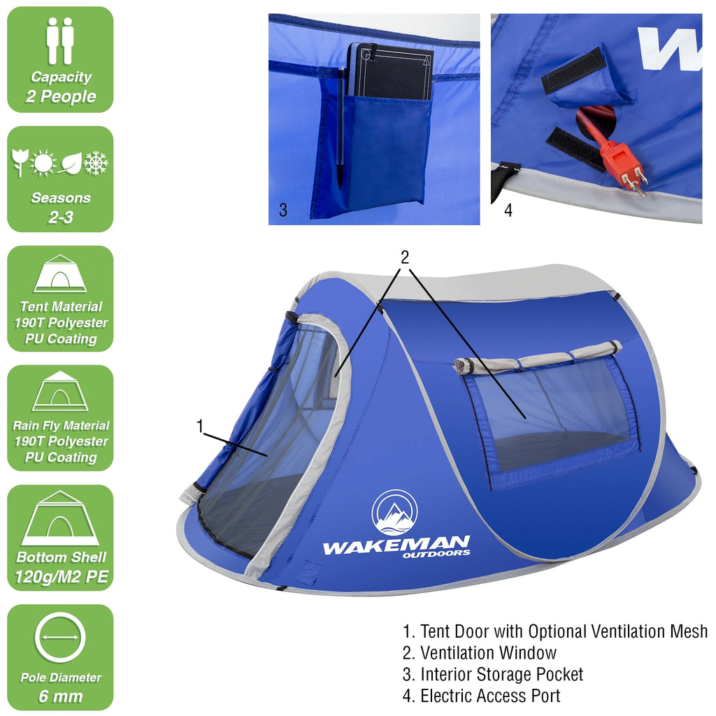 Water-Resistant 2-Person Pop-up Tent (Blue) O249506