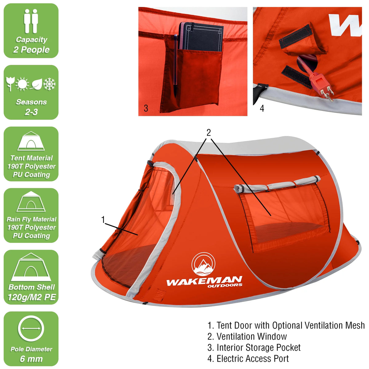 Water-Resistant 2-Person Pop-up Tent (Blue) O249506