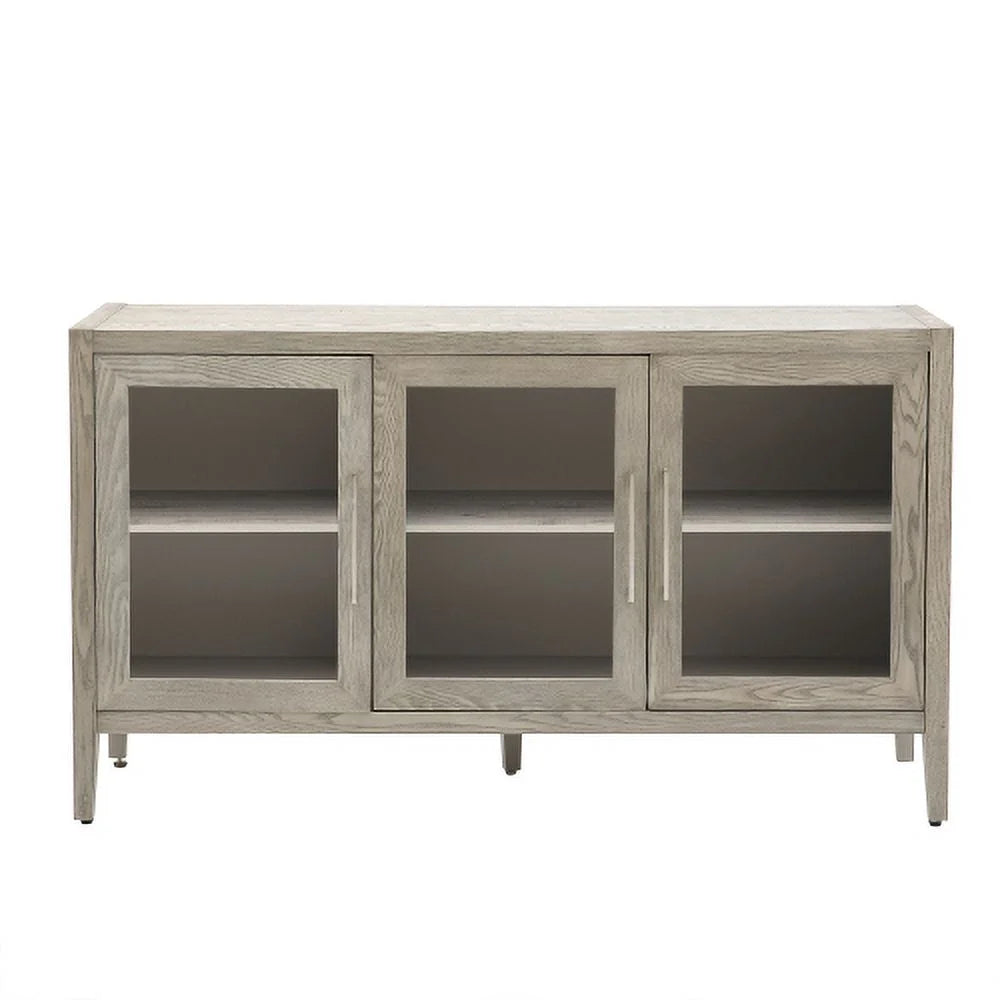 Wood Storage Cabinet with Three Tempered Glass Doors and Adjustable Shelf, Gray Q900
