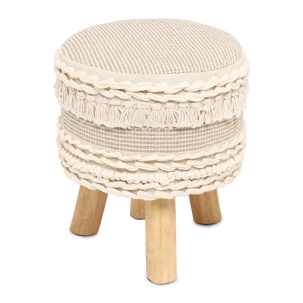 Handmade Wooden 4 Legs Tufted Seat 100% Cotton Foot Stool E1486