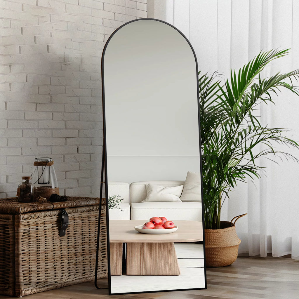 Black Arched Full Length Floor Mirror with Stand Y571932