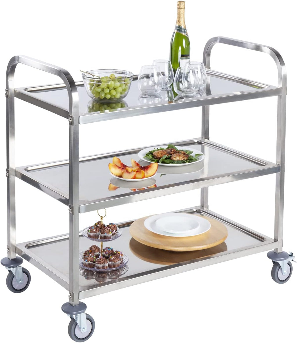 Stainless Steel 3 Tier Rolling Utility Cart with Locking Wheels K5408