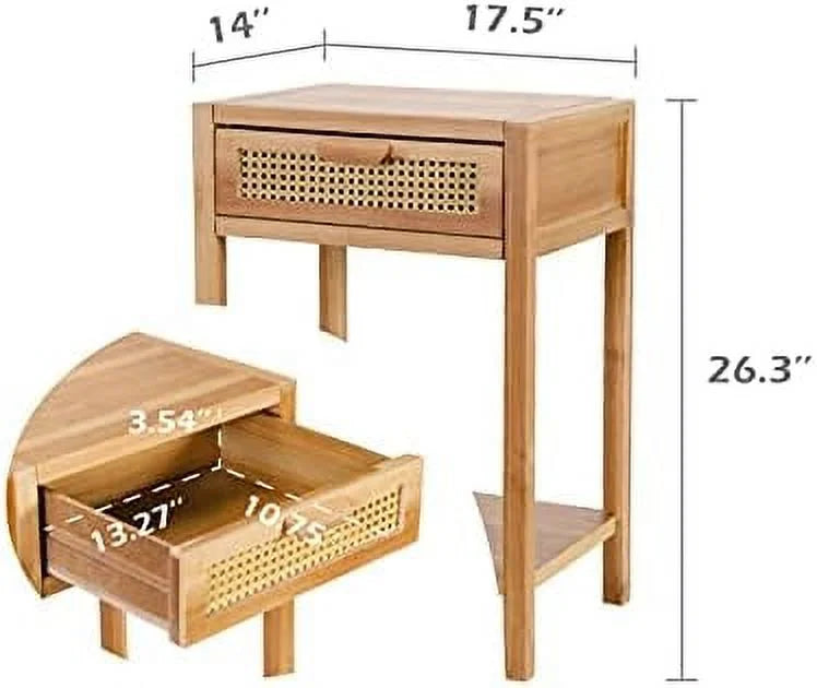 Set of 2 Rustic Rattan Nightstand with 2-Drawer D211941