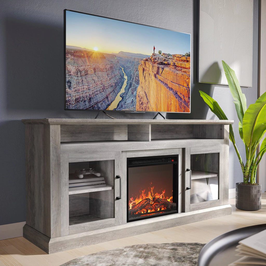 60 Traditional TV Stand with 18 Fireplace (Brown) X9900