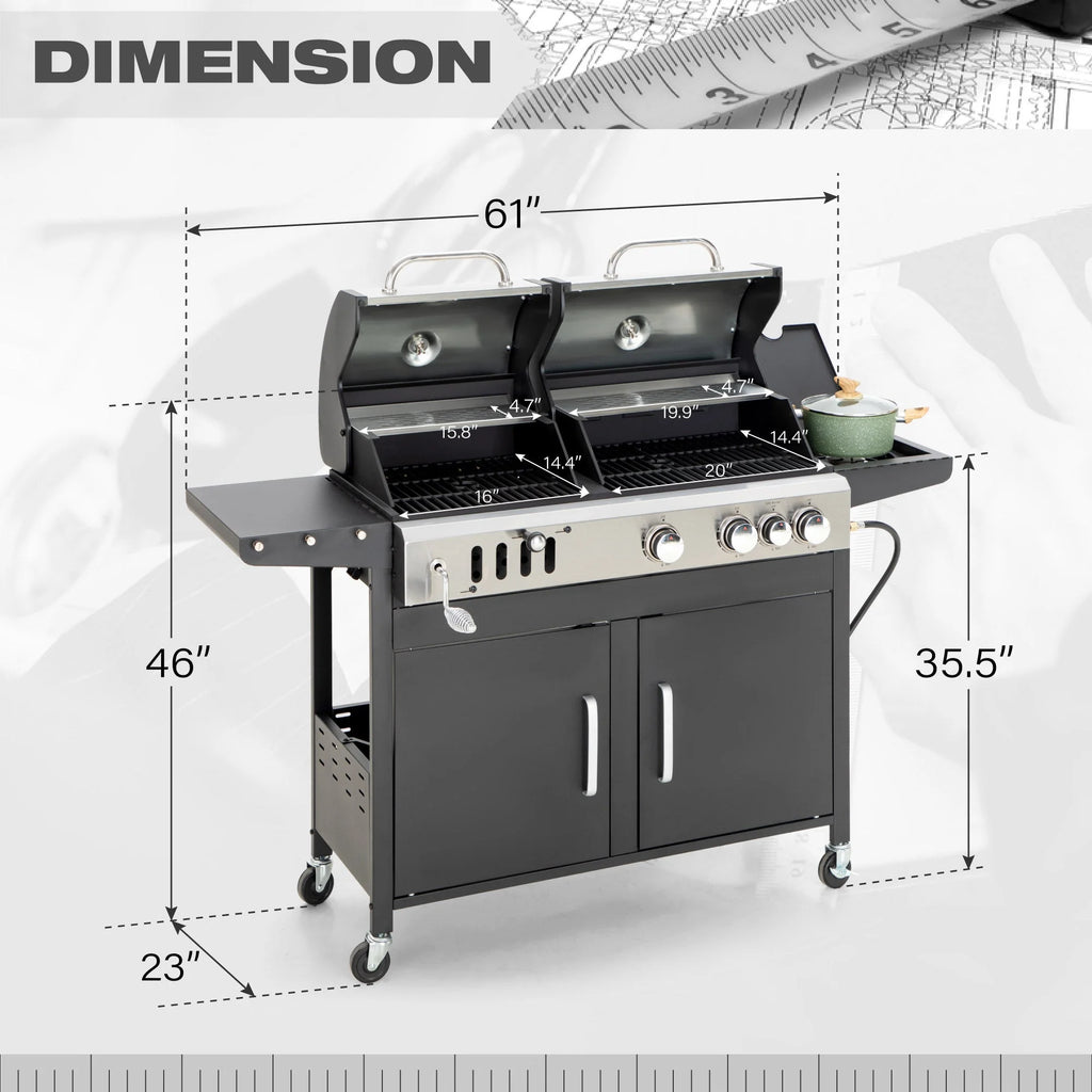 Dual Fuel Gas and Charcoal Grill Combo with Side Burner O45797