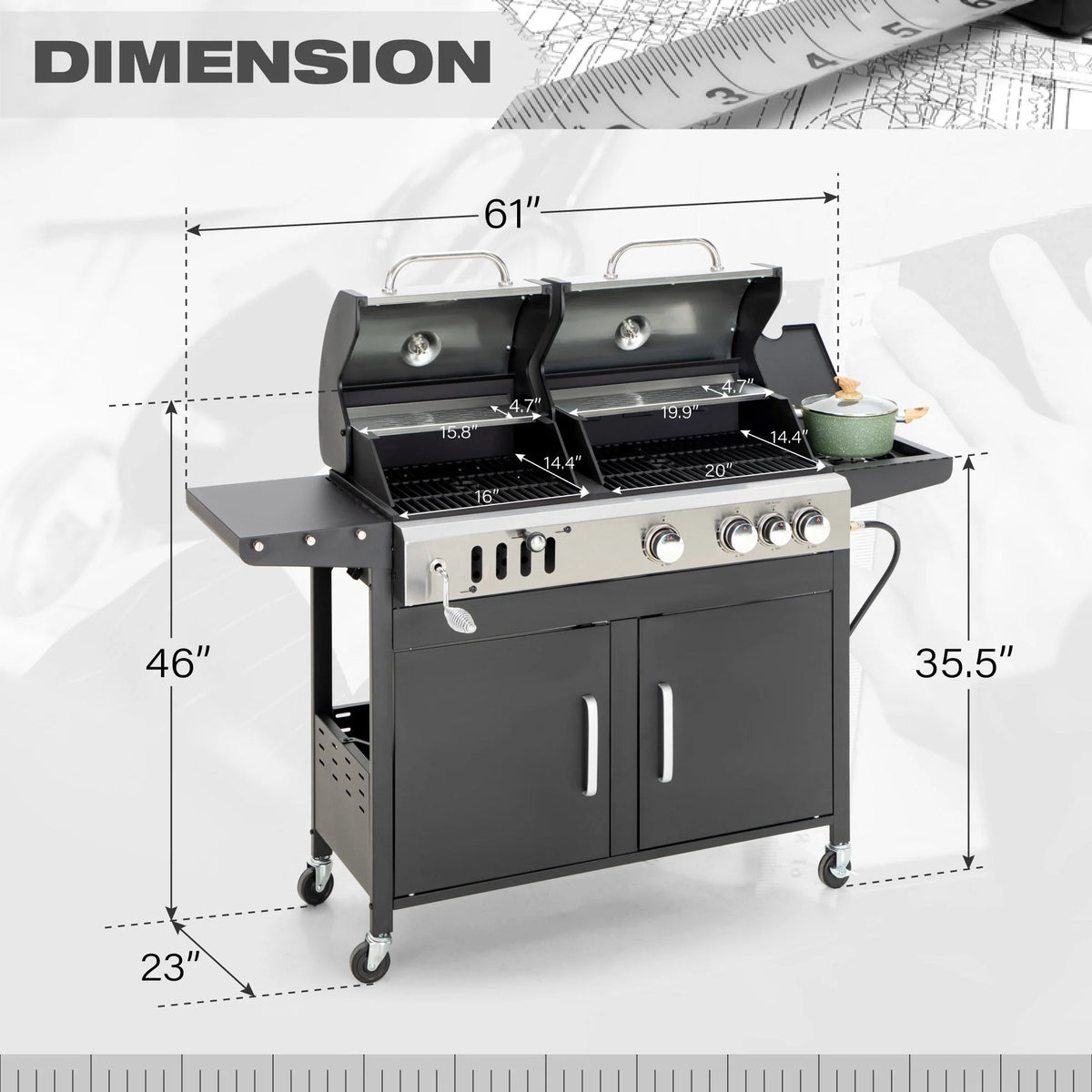 Dual Fuel Gas and Charcoal Grill Combo with Side Burner O45797