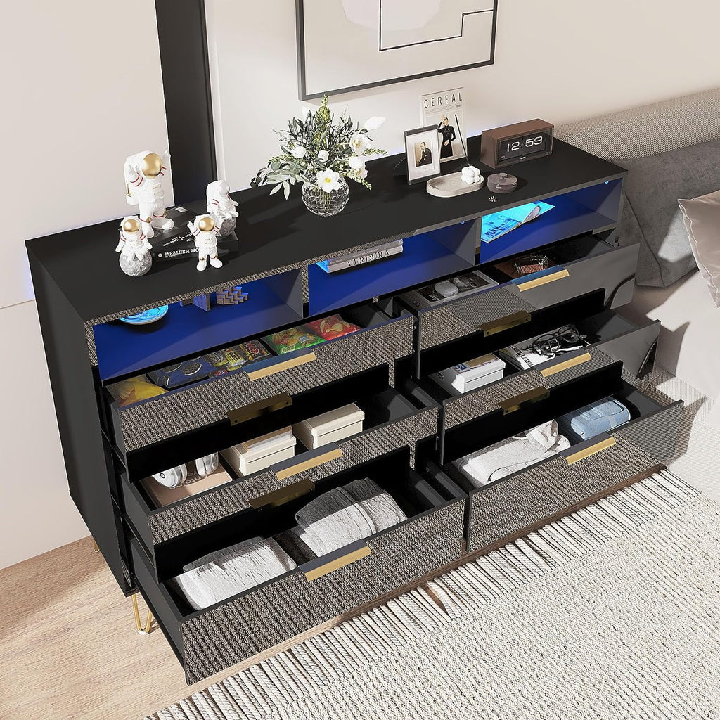 White 6 Drawer Wood Dresser with LED Lights P952274