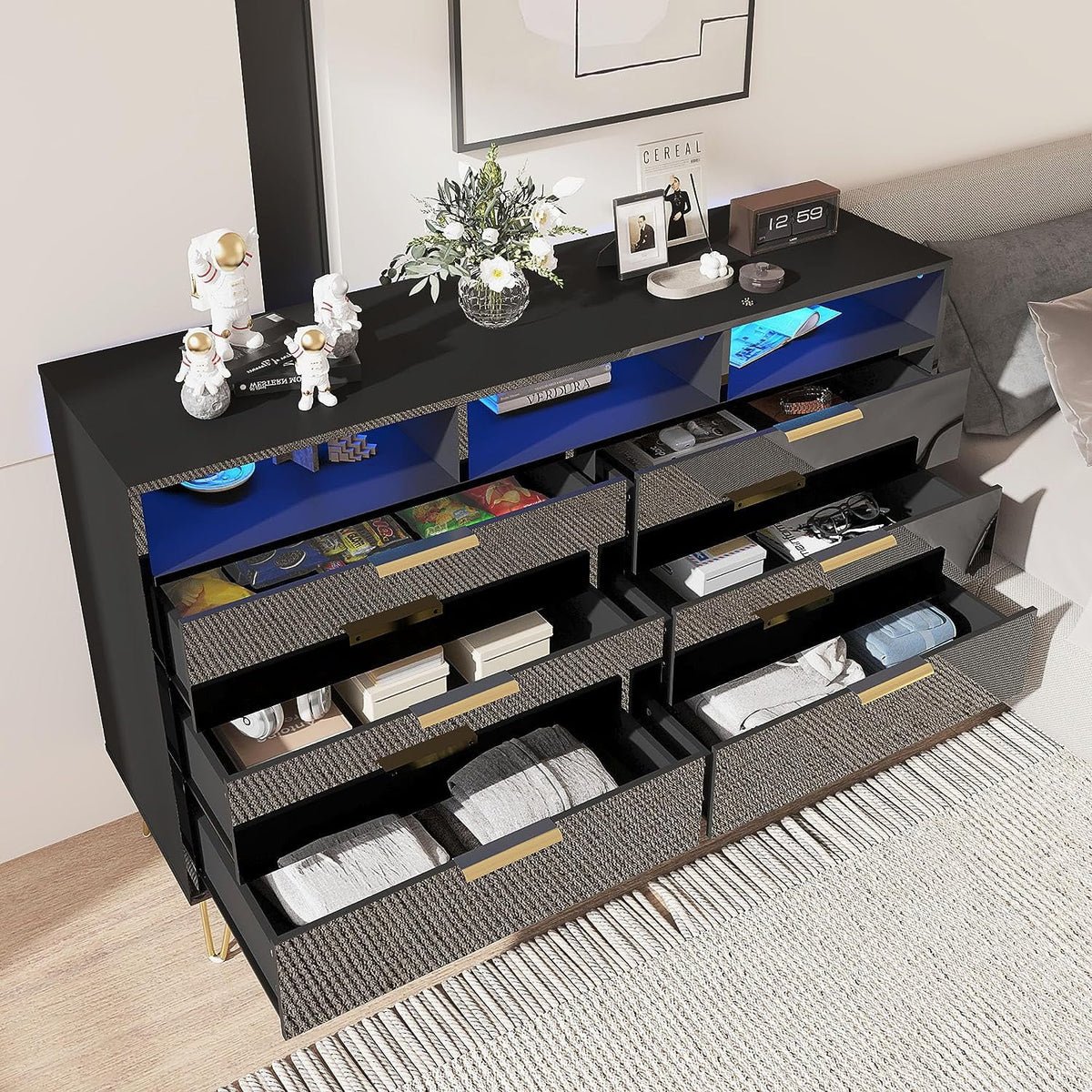 White 6 Drawer Wood Dresser with LED Lights P952274