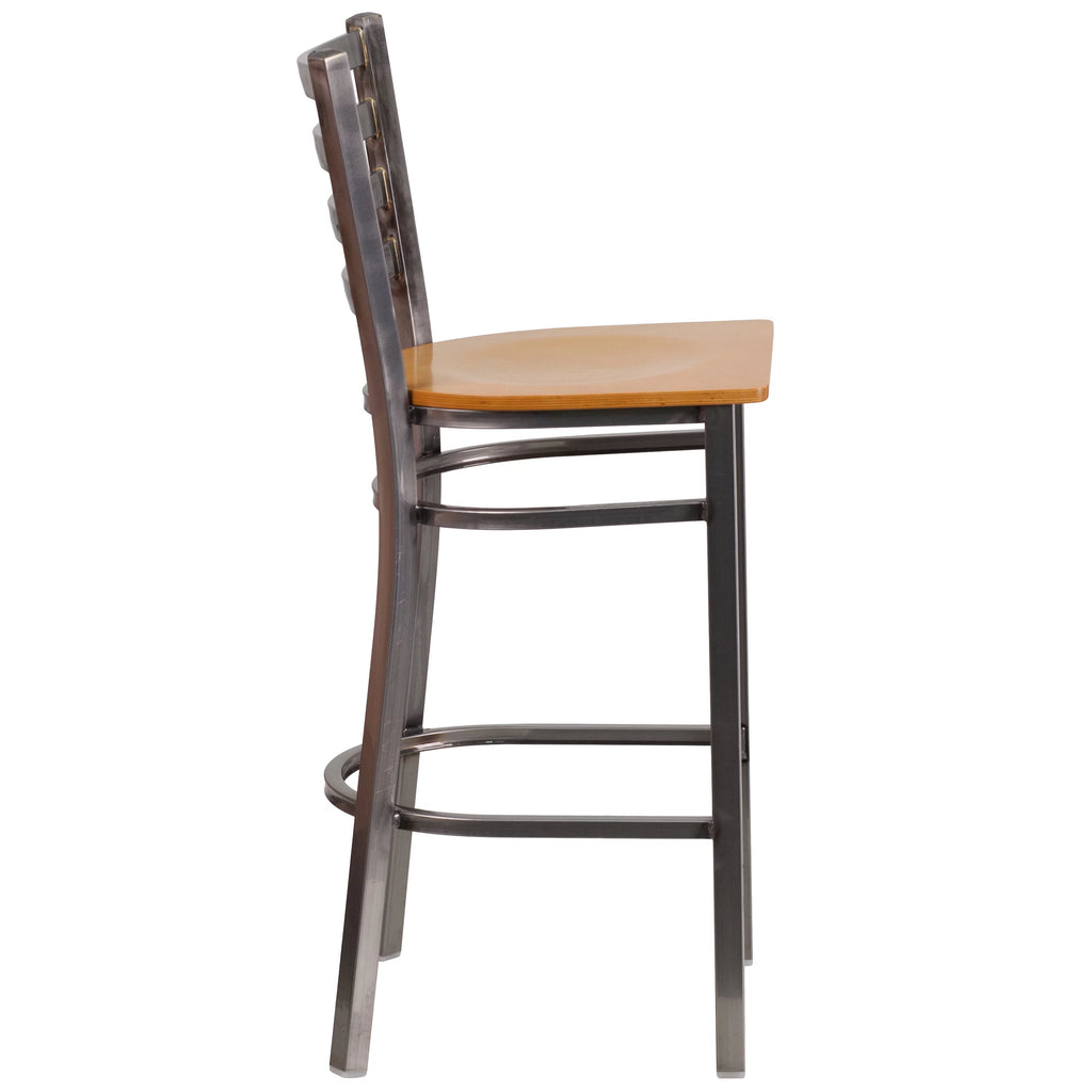 Ladder Back Metal Barstool with Natural Wood Seat Z451394