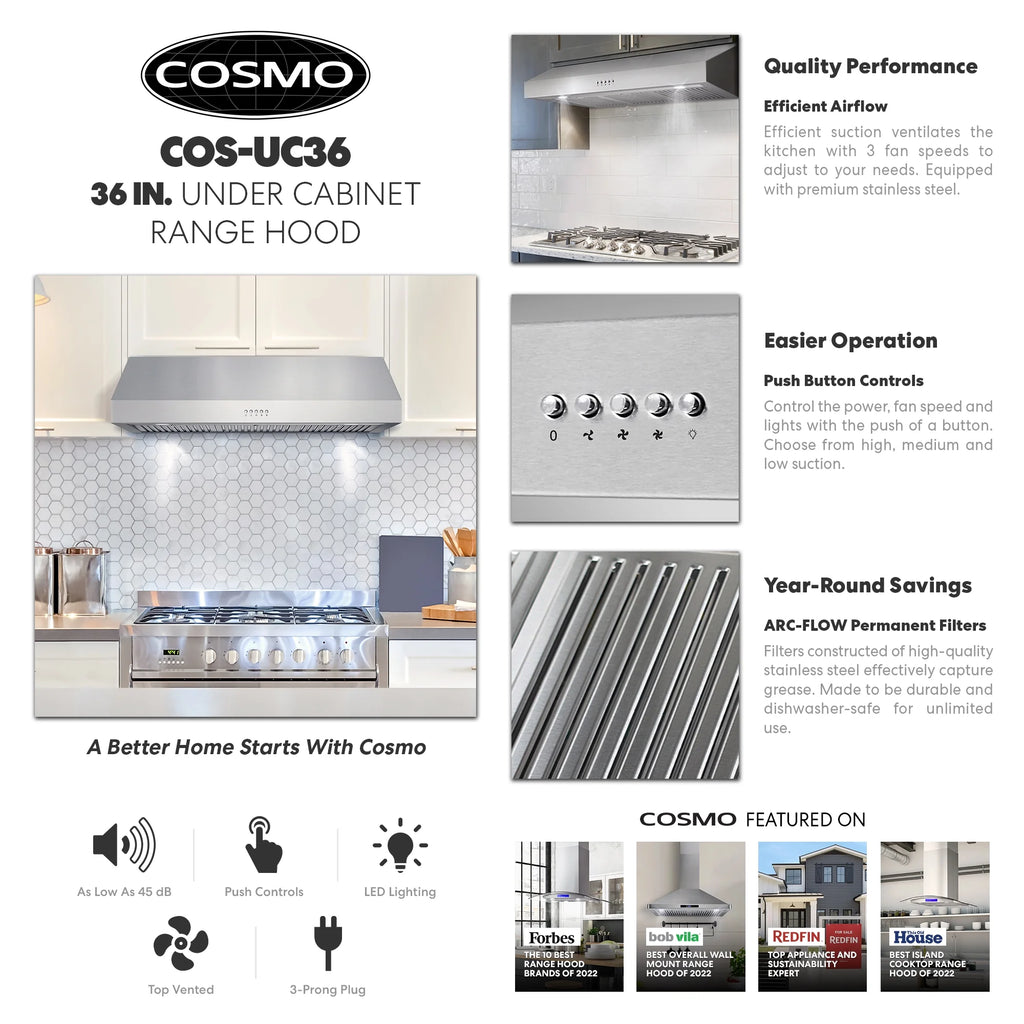 36" 380 CFM Ducted Under Cabinet Range Hood Stainless Steel G1548